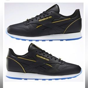 Reebok CL Classic Leather Black/Gold Men's Running Casual Shoes Size10 UNISEX